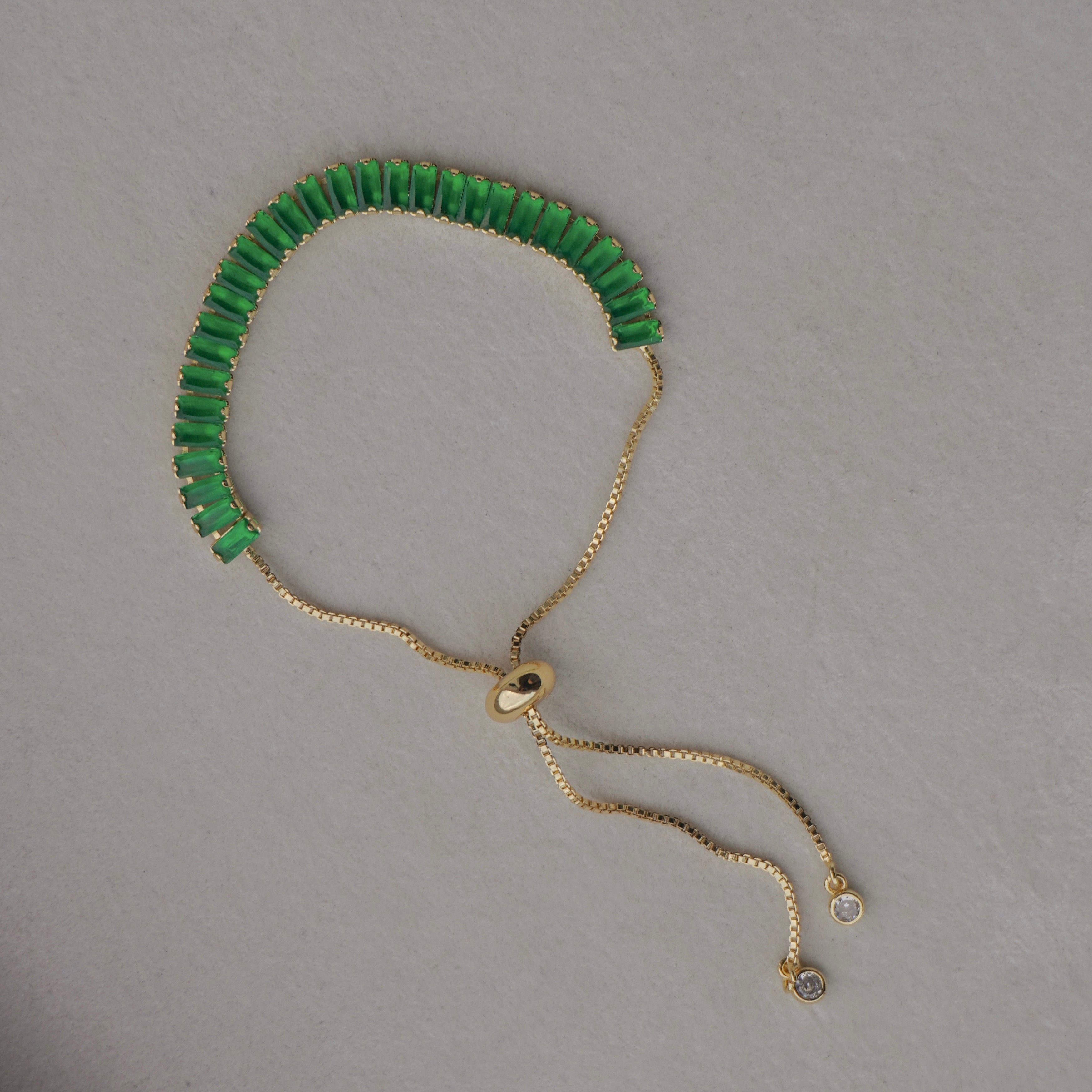 Green rectangular tennis bracelet